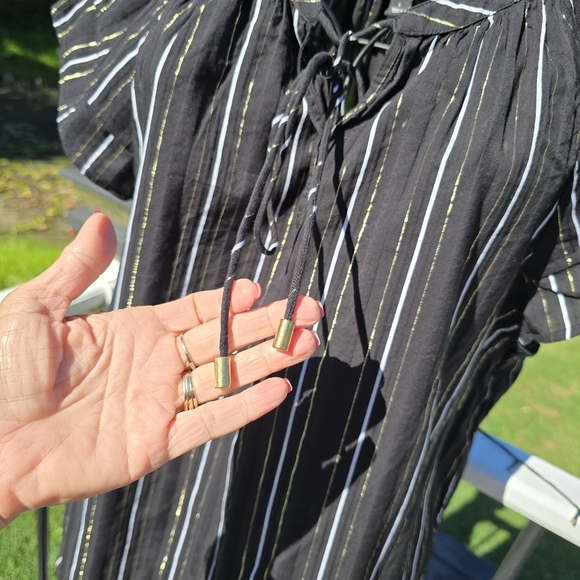 Ann Taylor Metallic Stripe Tie Neck Blouse, Size L, EUC - Picture 6 of 8